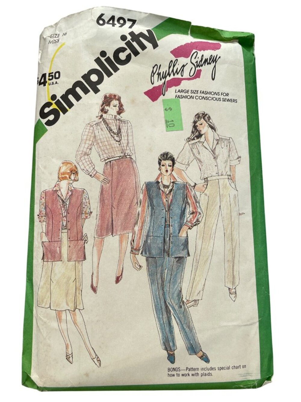 Vintage 80s Simplicity 6497 Sewing Pattern Size 16 Pants Skirt Shirt & Vest CUT